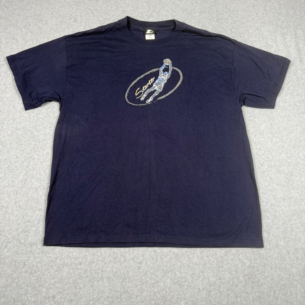 Vintahe 90s Starter Mens Navy Blue Basketball Graphic Oversized T-Shirt Medium